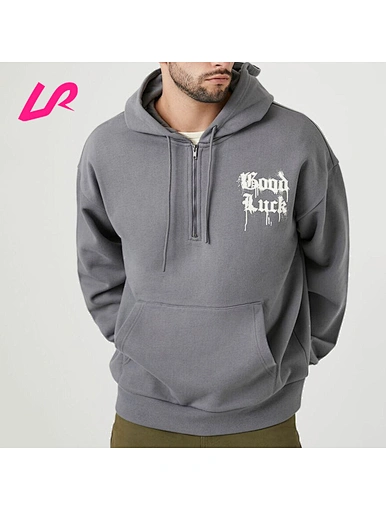 Stay comfy and stylish in our grey half zip hoodie. Made from soft, durable materials, it's perfect for casual wear. Shop now!